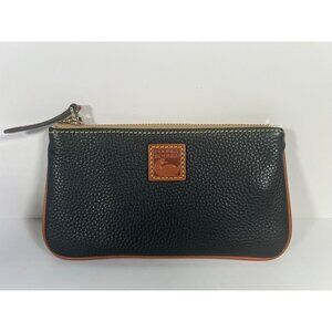 Dooney & Bourke Black Pebbled Leather Zip Wallet With Tan Trim & Gold Accents Co